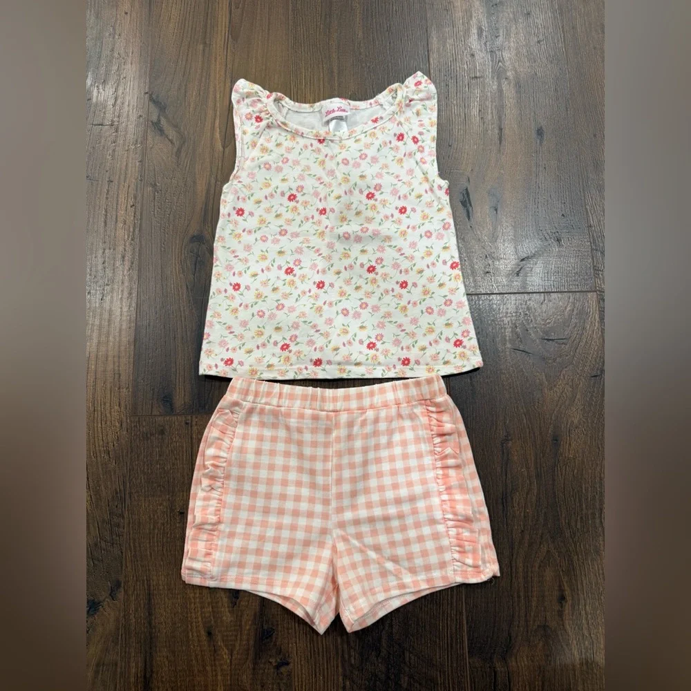 Little Lass White Floral Tank with Pink Gingham Shorts Set - Picture 3 of 5